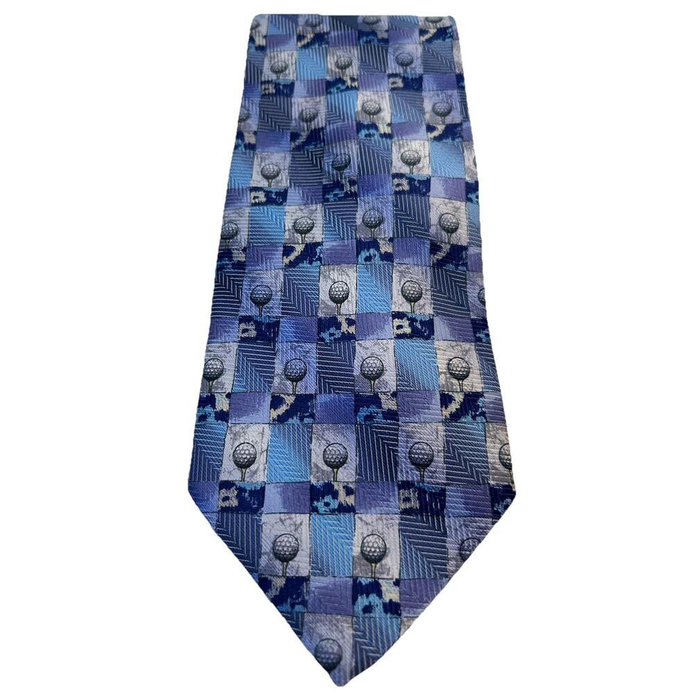Ermenegildo Zegna Italian Men’s Tie Blue Check Golf Herringbone Silk Sports